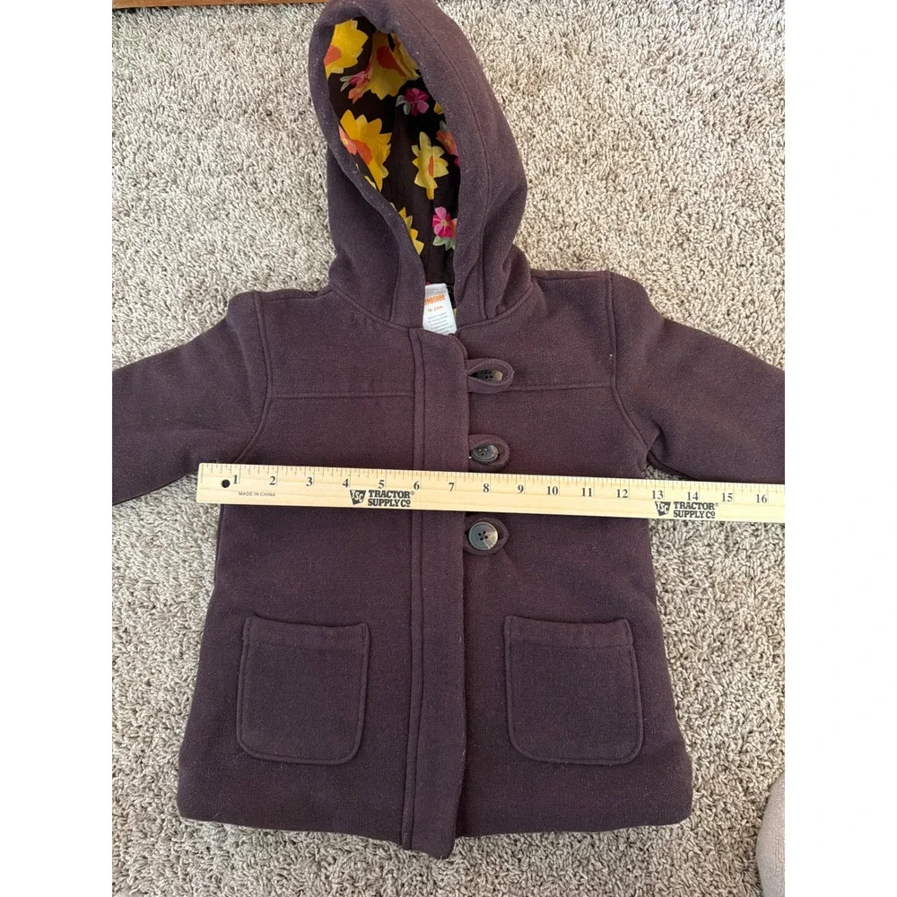 Gymboree Girls Brown Hooded Duffle Coat Sunflower Floral Lining 18-24M Toddler